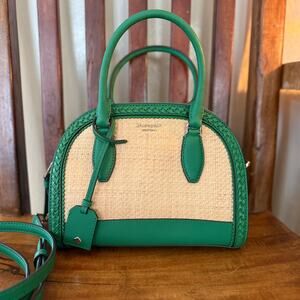 Kate Spade Reiley Green Straw Medium Dome Satchel Crossbody Bag